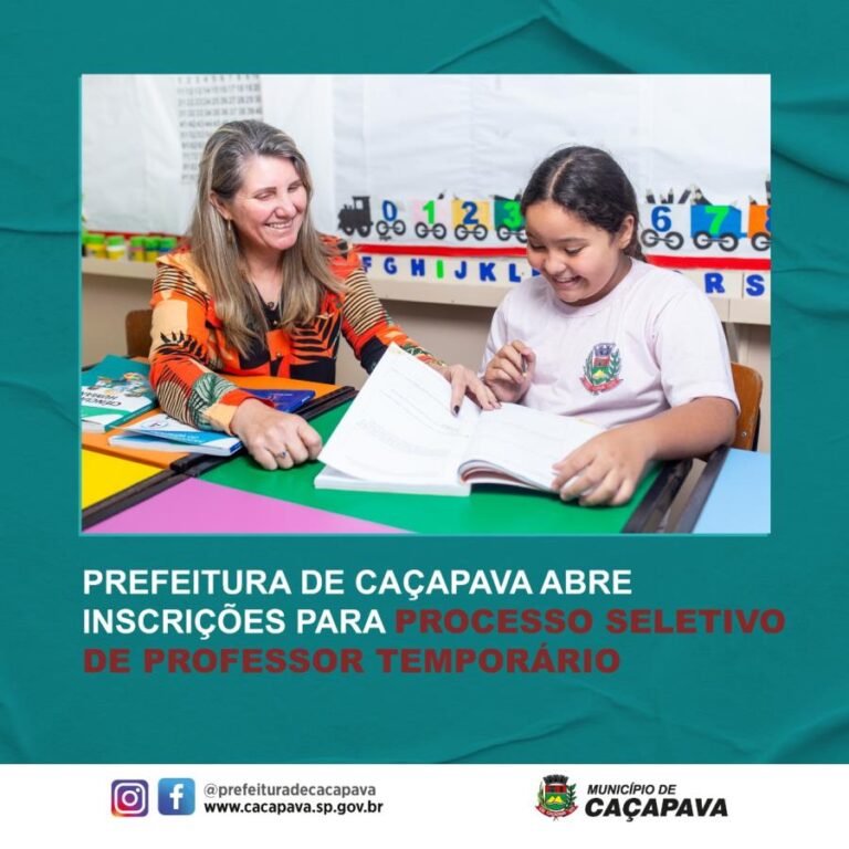 Prefeitura de Caçapava abre inscrição para processo seletivo de prova de títulos para professor temporário